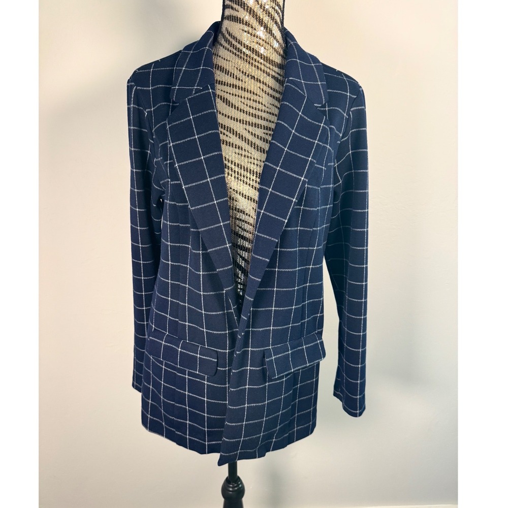 Liverpool Los Angeles Women's Navy White Grid Print Blazer Jacket Size M